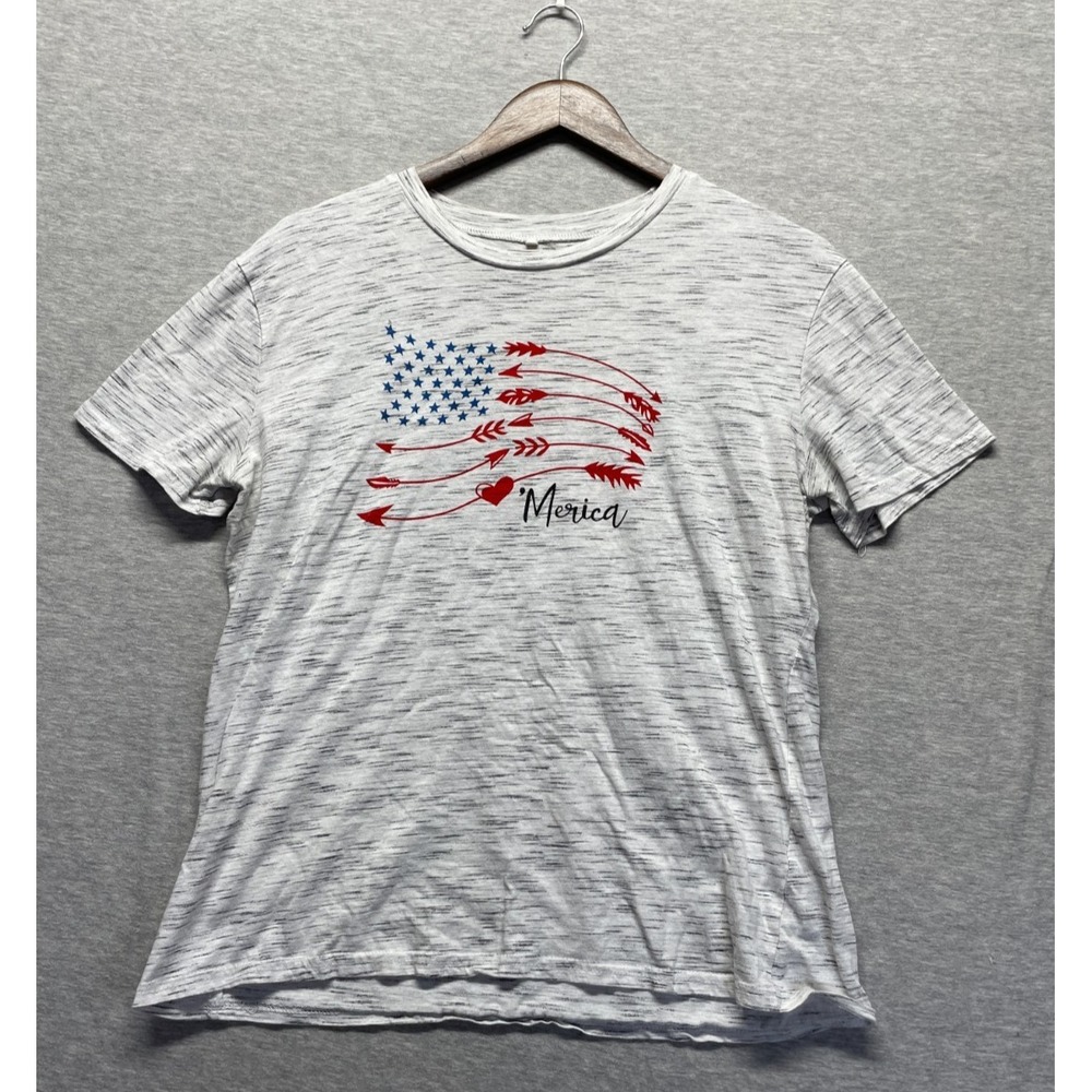 Merica T Shirt Unisex XL Gray Space Dye Cotton Graphic US Flag Stars‎ Arrows